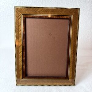 Tizo Wood 5x7 Picture Frame Chevron Inlay Brown Black Standing Italy NO GLASS